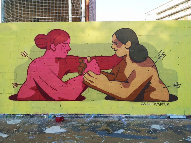 Mural de Galleta Maria a la Womart JAM: una entitat posa el tema i els artistes el pinten en un dia.
