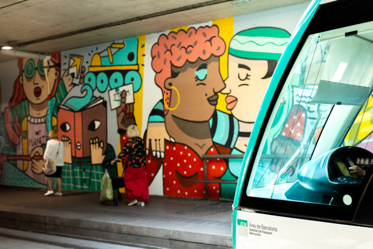 Procés de creació del mural – Intervenció Artística a Palautordera by Silvia Ospina, Santa Maria de Palautordera, mural de gran format, Rebobinart 2021