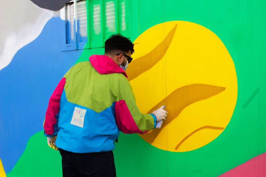 Dante3 Vista general del mural – Wall Lab by Dante Arcade, Barcelona, mural corporativo, Rebobinart 2022