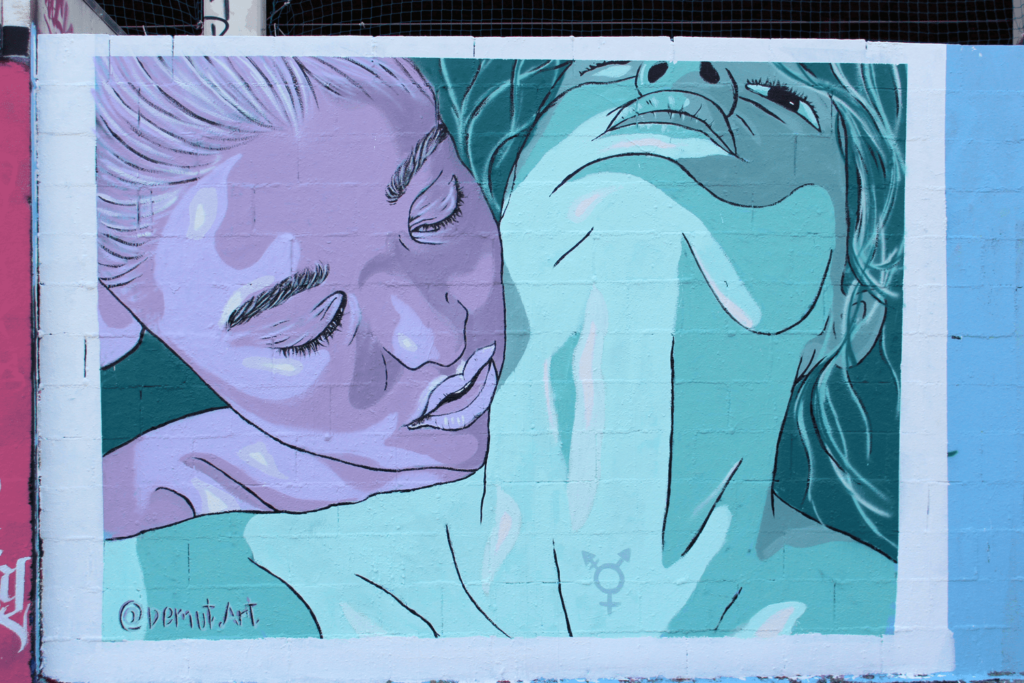 demut Intervención urbana LGTBIQ+ JAM Wallspot, artistas diversidad Barcelona, Rebobinart