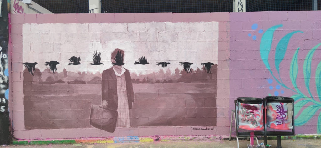 Detalle de una obra de la actividad – JAM MIGRACIÓN WALLSPOT, Barcelona, intervención artística, Rebobinart 2022