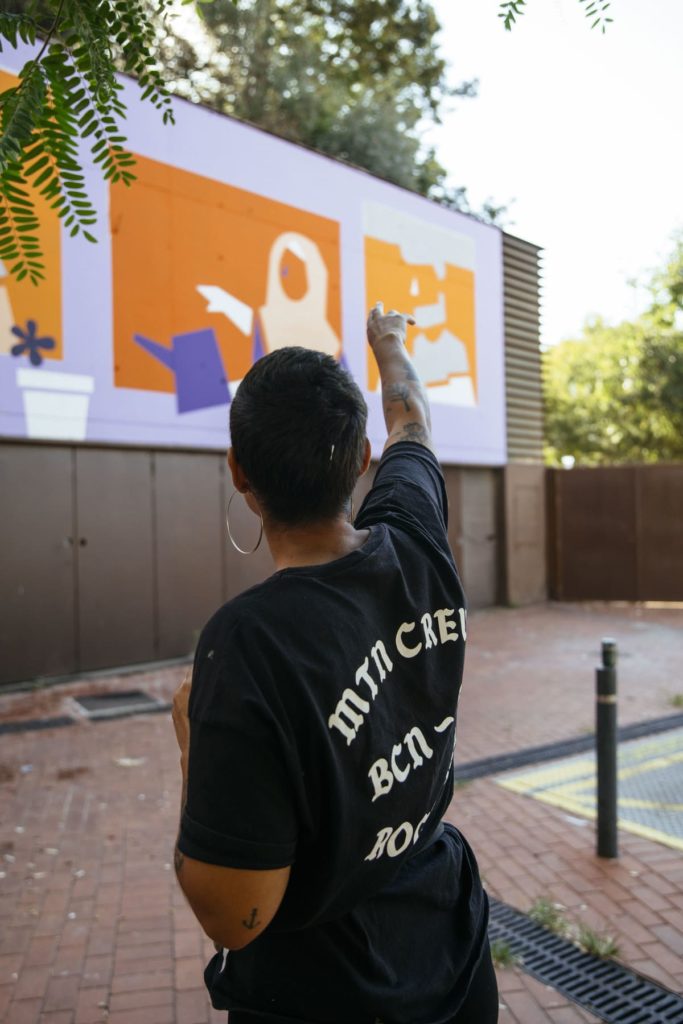 DSC_1064 Proceso de creación del mural – Mural al parque de La Torrassa, Parc de La Torrassa, L'Hospitalet de Llobregat, muralismo, Rebobinart 2023