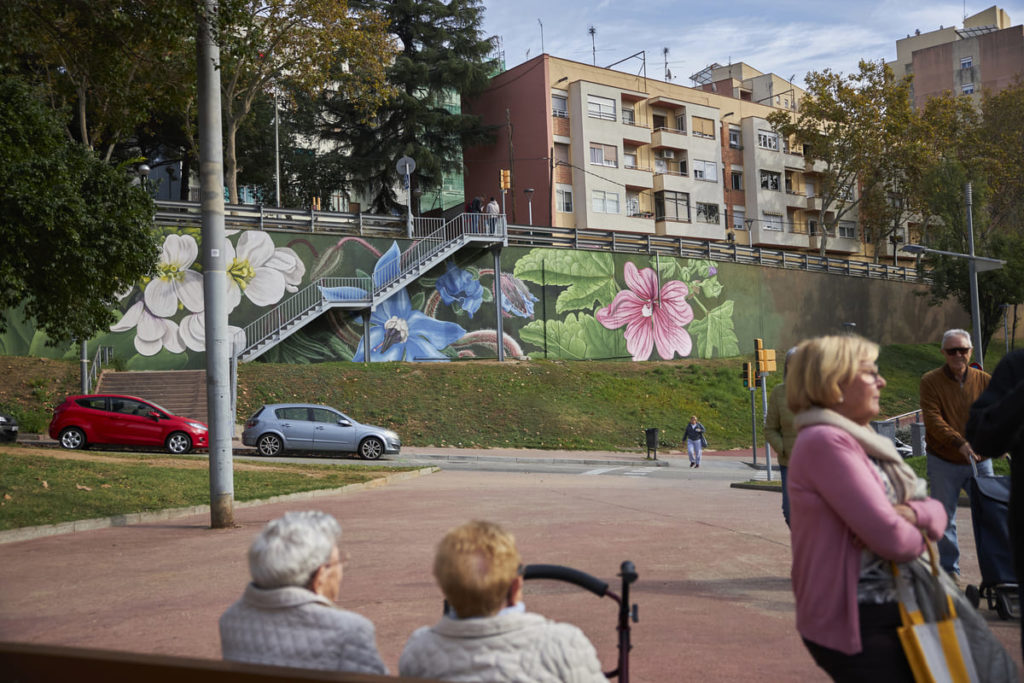doa-oa-reforestant-i-la-flora-silvestre-mural-nou-barris (6) Pintura mural DOA OA, ritmo visual flora urbana, Passeig Fabra i Puig, Rebobinart